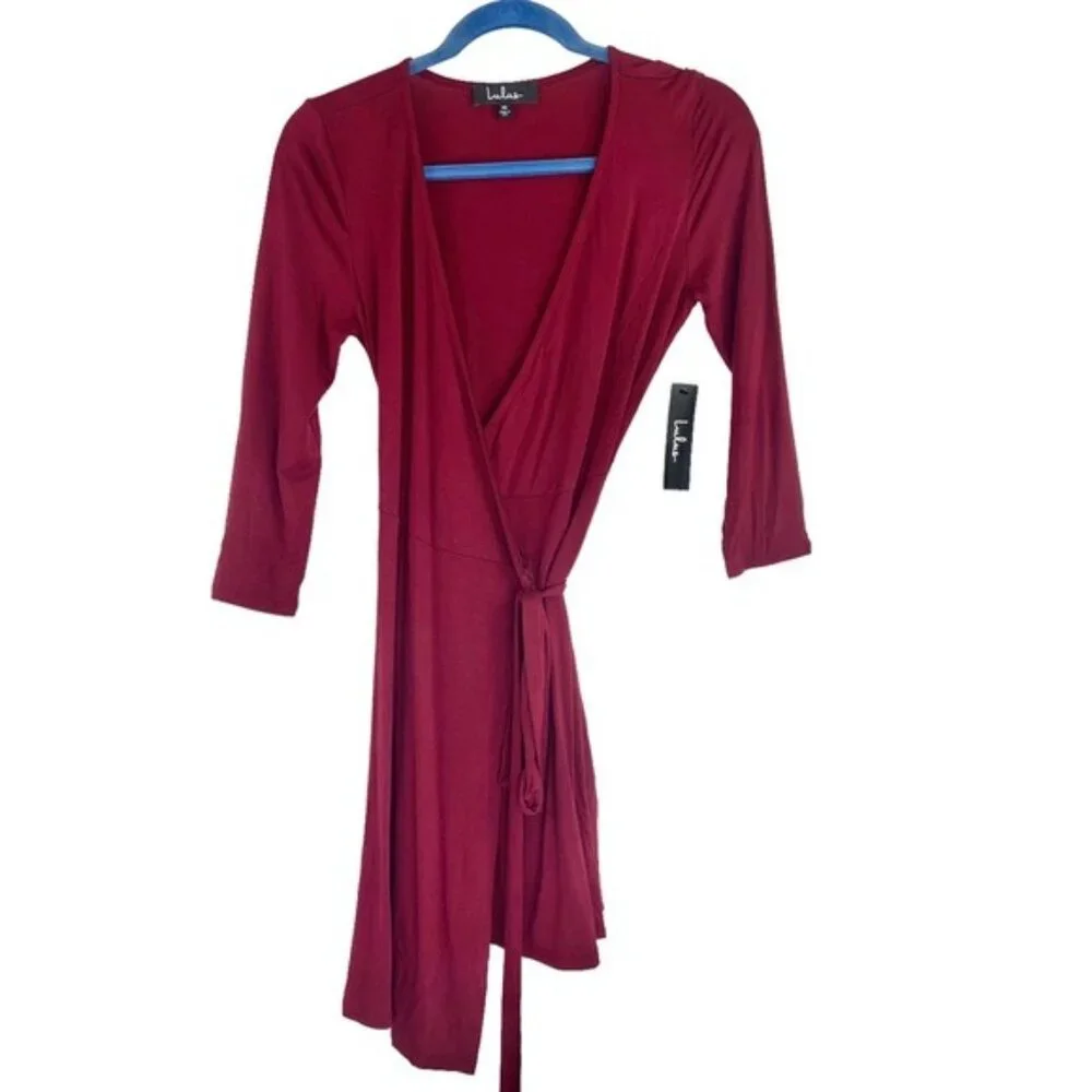 NWT Lulus Maroon Jersey Wrap Twirl Worthy Dress - Picture 2 of 5